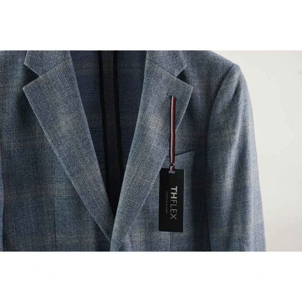 $295 Tommy Hilfiger Textured Windowpane Plaid Modern Fit Sport Coat Men 38R Blue